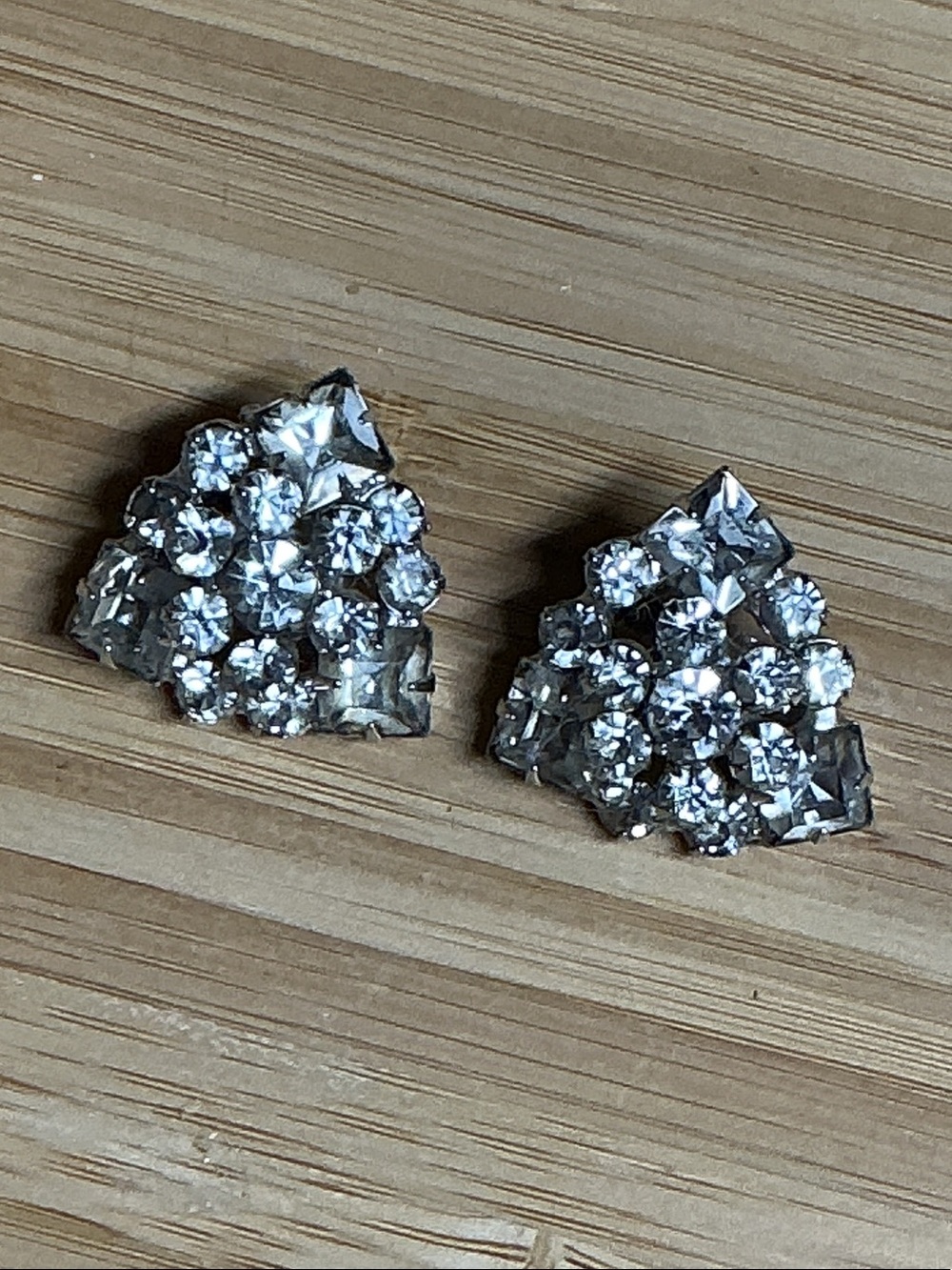 Vintage Crystal Cluster Triangle Clip-On Earrings
